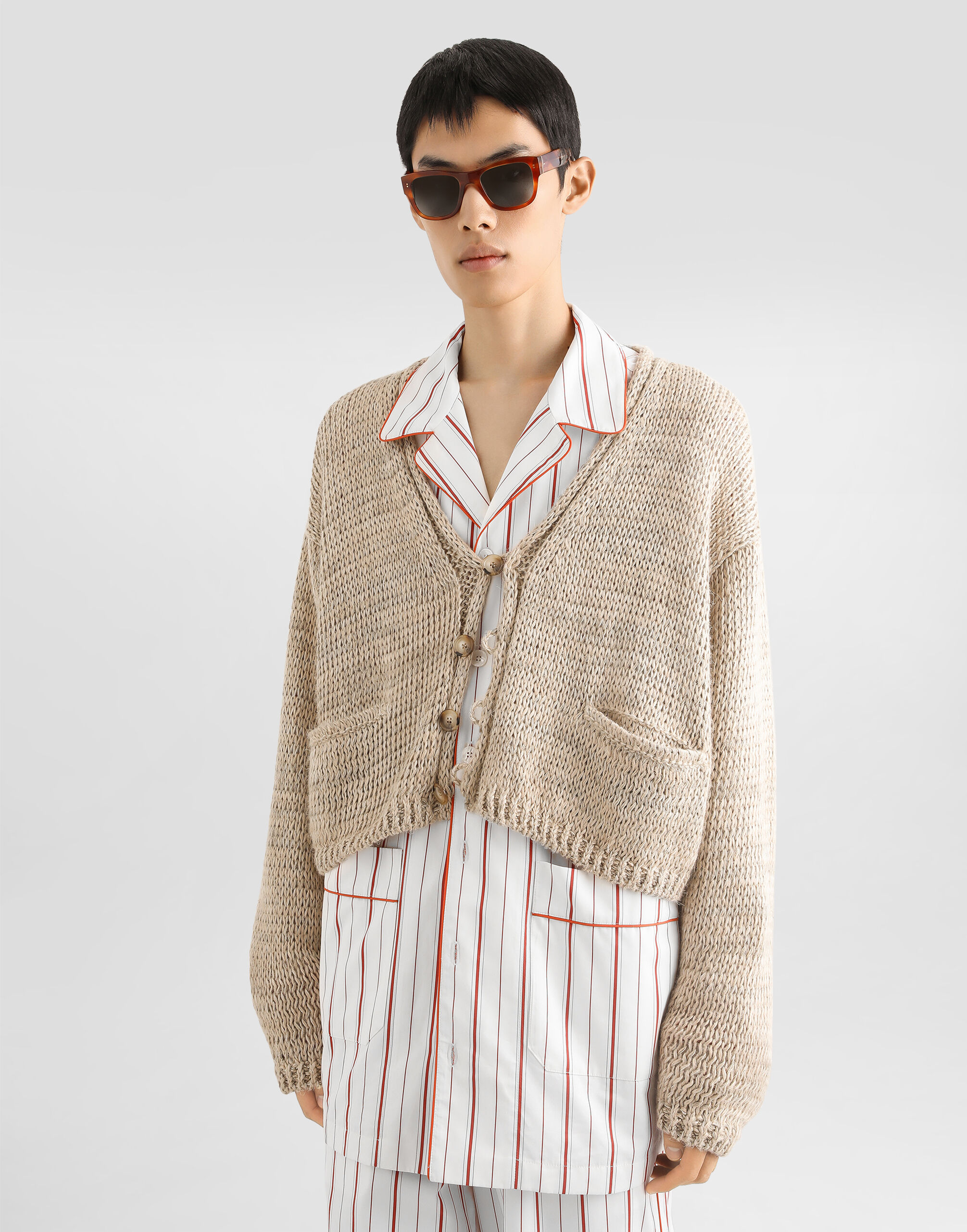 Cotton-linen cardigan in Multicolor for Men | Dolce&Gabbana® US