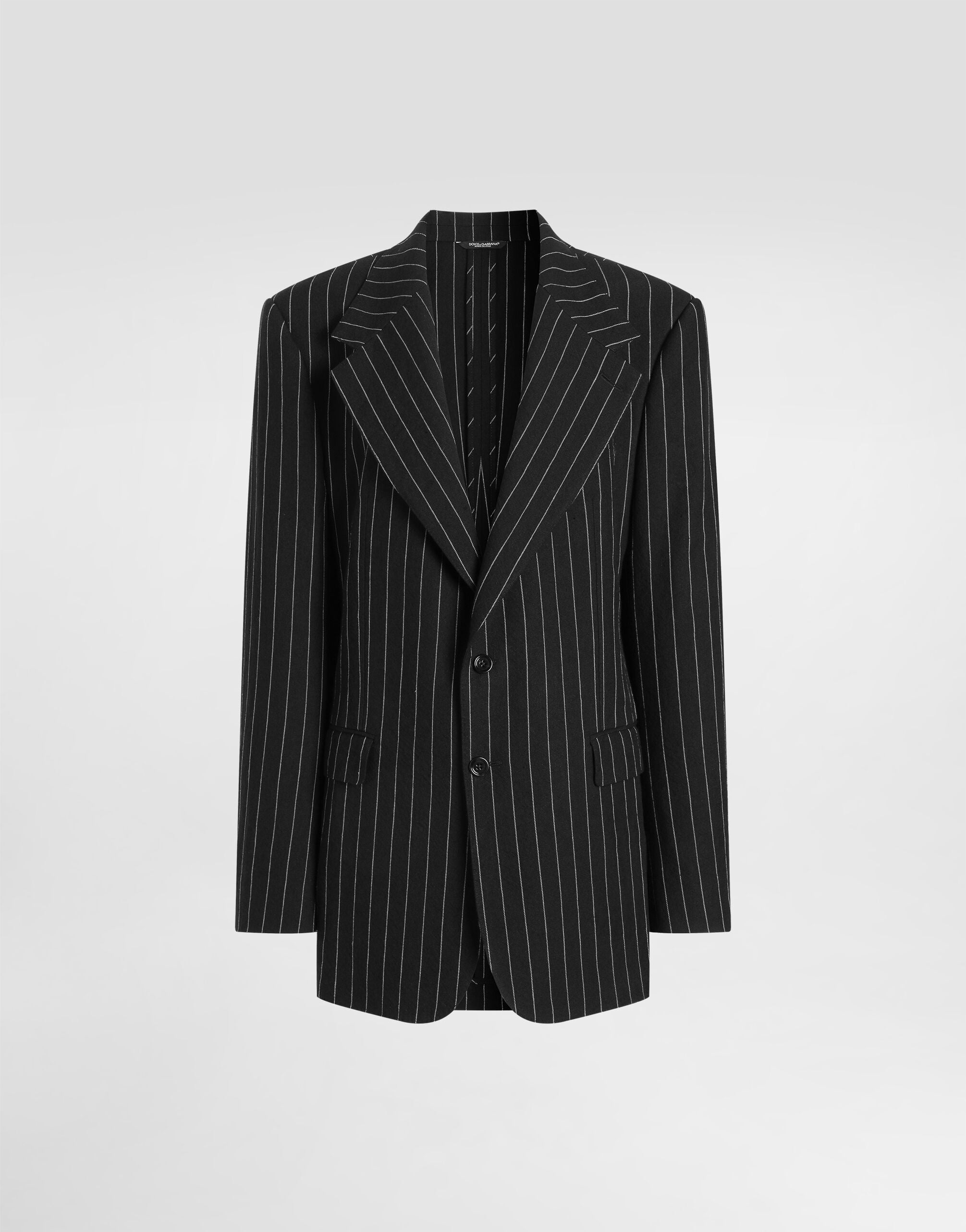 Sicilia single-breasted pinstripe jacket in wool and linen in