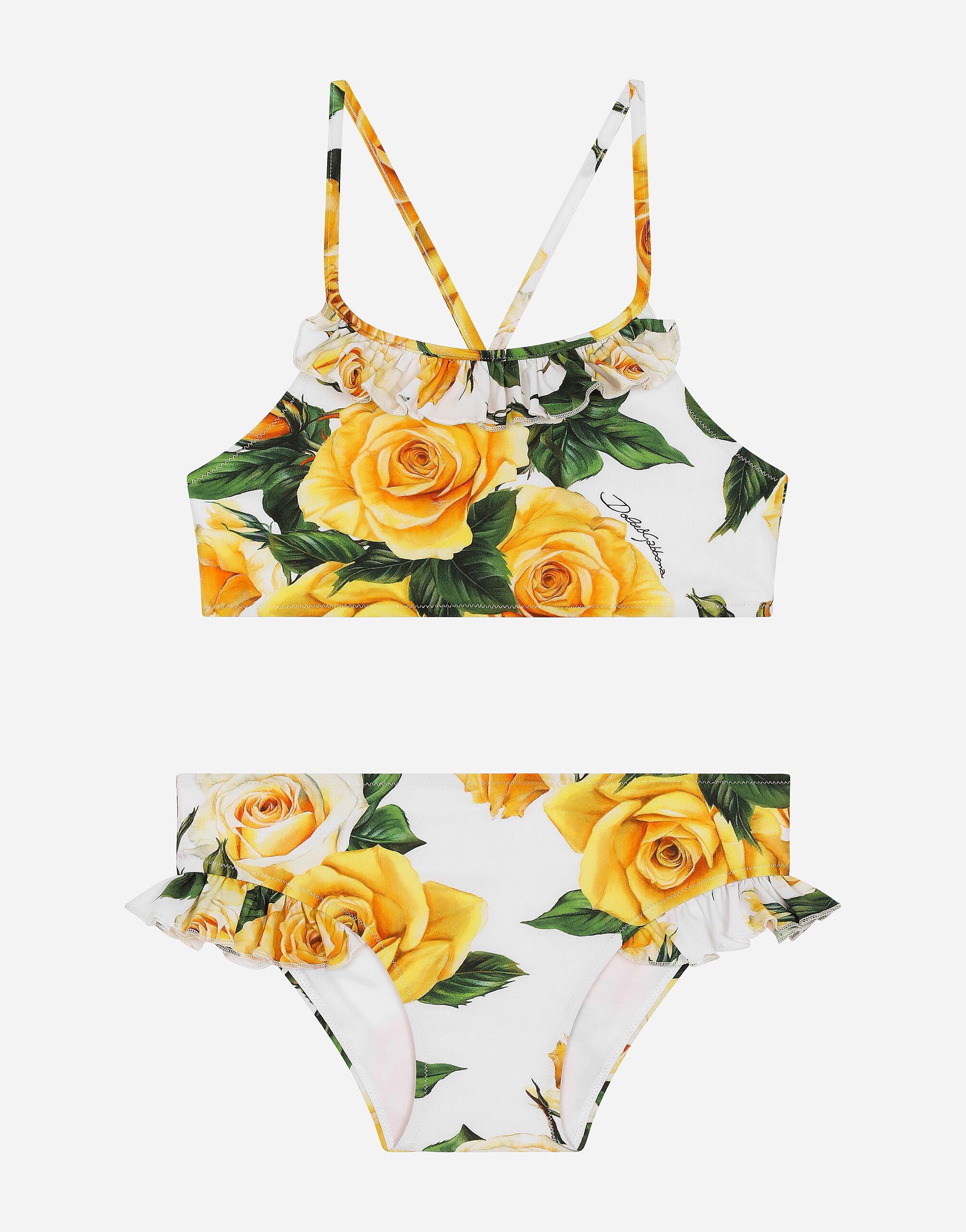 Dolce & Gabbana Bikini de tejido indesmallable con estampado de rosas amarillas Imprima L53DI6HS5QR