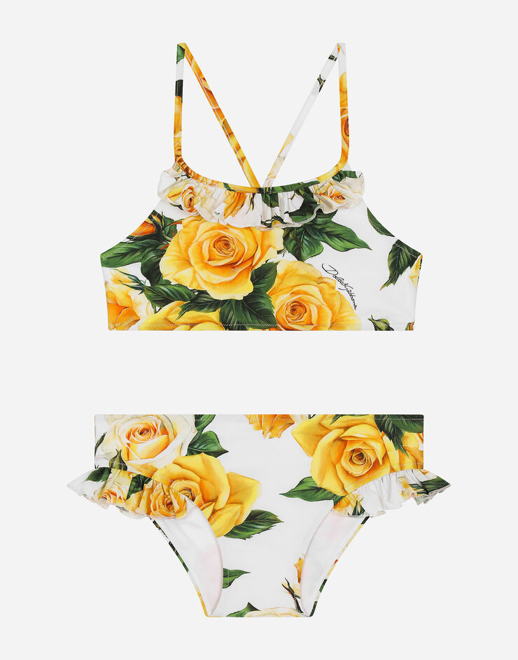 Dolce & Gabbana Maillot deux pièces en tissu indémaillable à imprimé roses jaunes Imprimé L5J833FSG5V