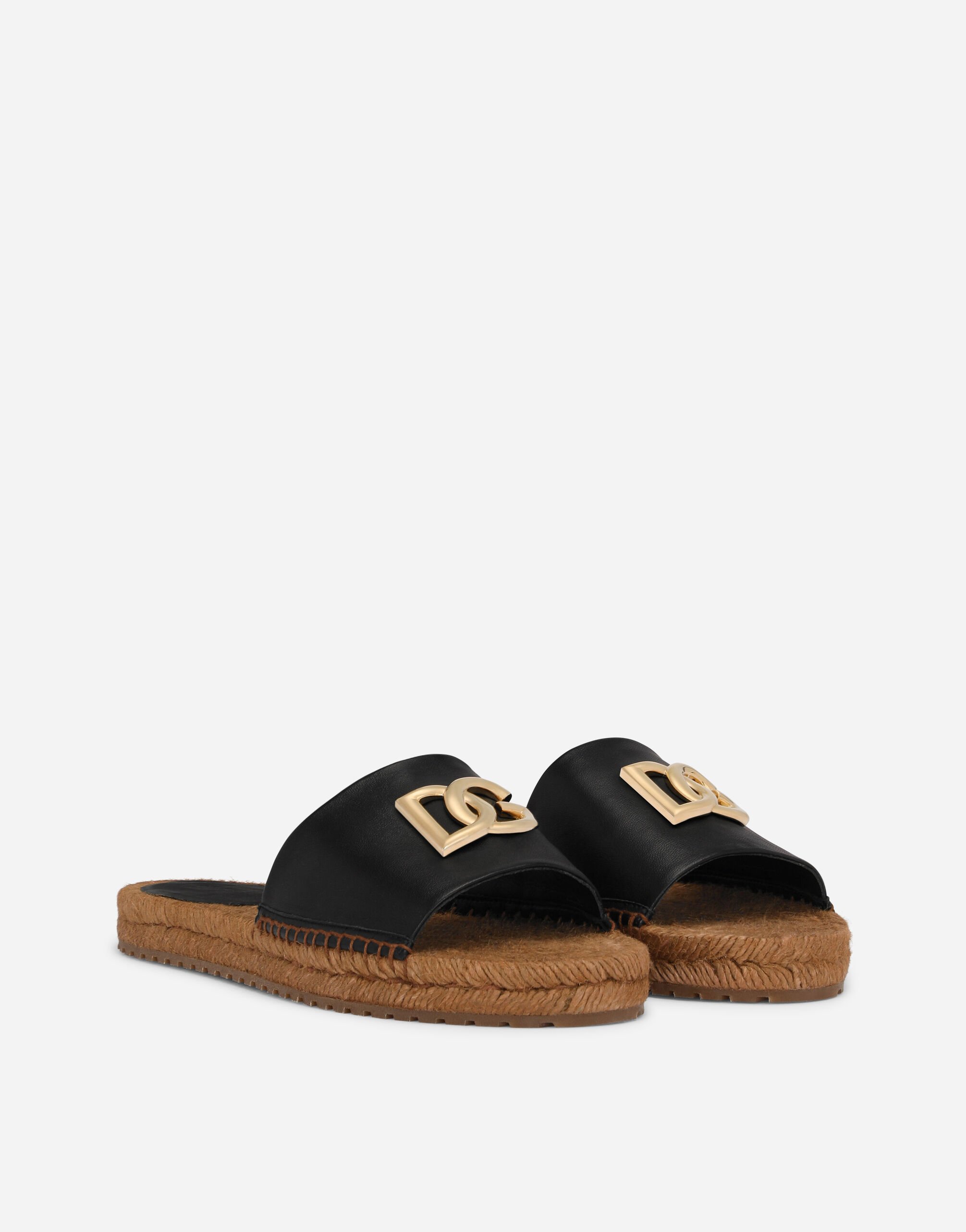 Nappa leather espadrille sliders with DG logo in Black for Women Dolce Gabbana US