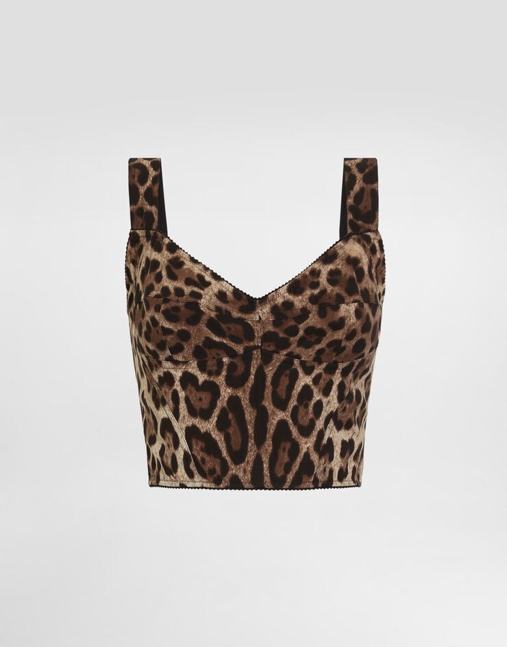 Dolce & Gabbana Leopard-print charmeuse bustier top Print F7W98TGDCLP
