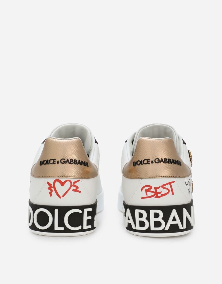 Dolce & Gabbana Baskets Portofino en cuir de veau nappa imprimé avec écusson Blanc CS1570AZ268