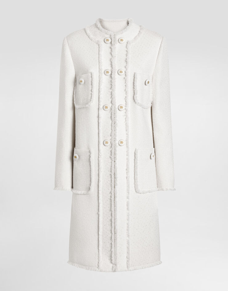 Dolce & Gabbana Cappotto monopetto in tweed Rachel Bianco F0C3UTHUMUA