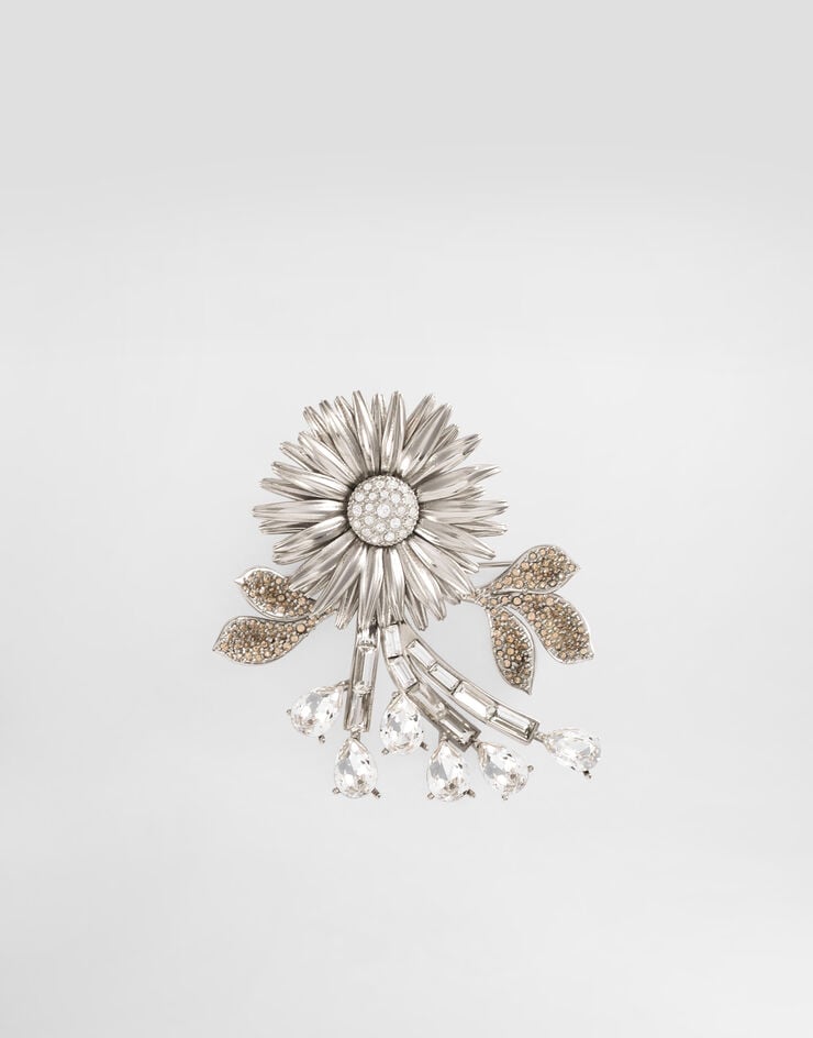 Dolce & Gabbana Flower brooch with rhinestones Silver WPR7F2W1111