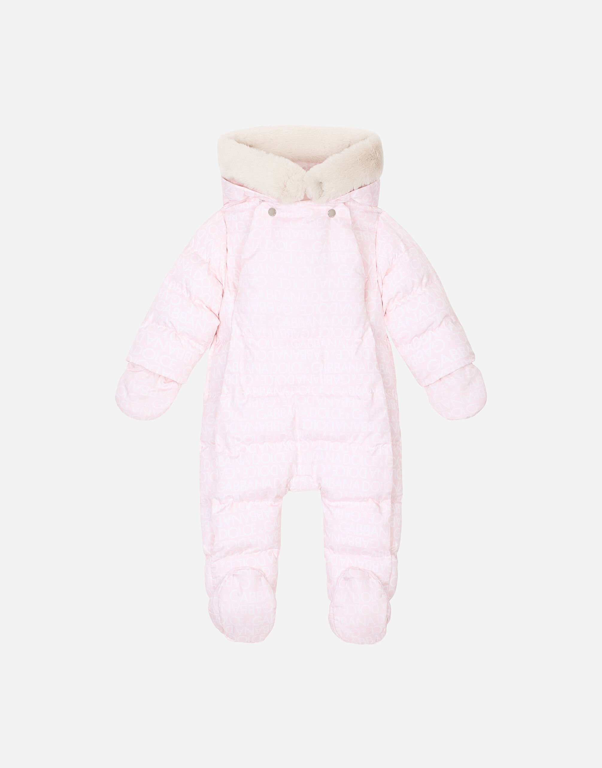 DolceGabbanaSpa Padded quilted nylon snowsuit with all-over logo print Pink L1JT7WG7KS0