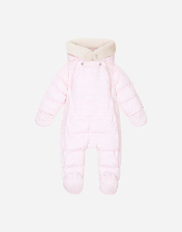 Dolce & Gabbana Padded quilted nylon snowsuit with all-over logo print Azure L11O96G7O1Y