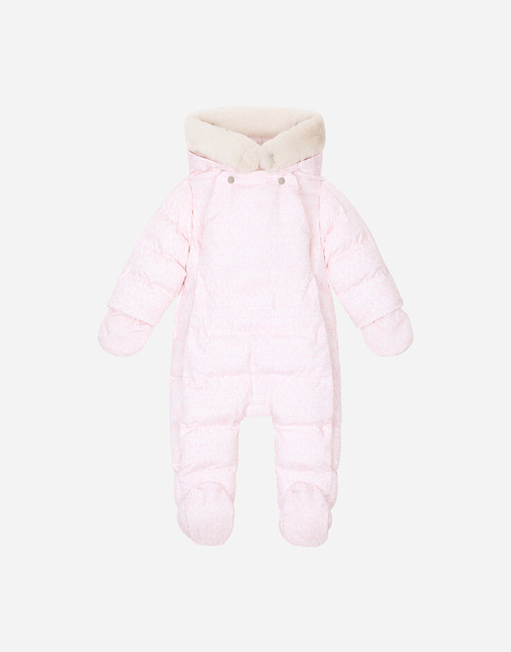 DolceGabbanaSpa Padded quilted nylon snowsuit with all-over logo print Pink L1JO6JISMFZ