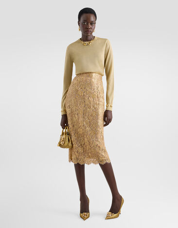 Dolce & Gabbana Lamé lace skirt Gold F4B7ITILMFJ