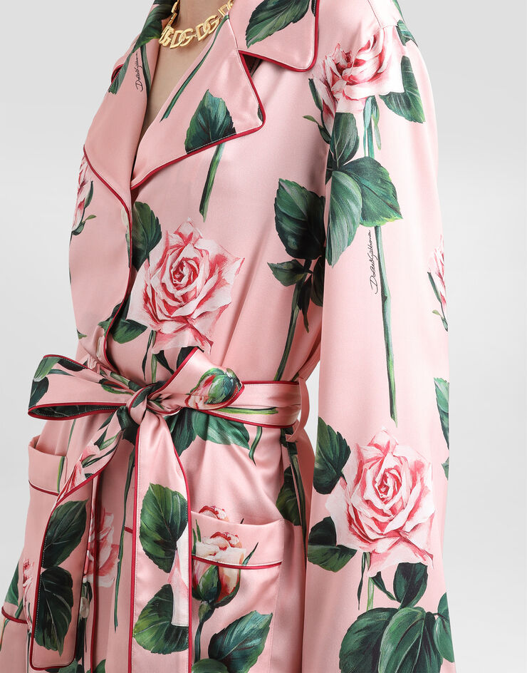 Dolce & Gabbana Camisa estilo pijama de raso con estampado de rosas Imprima F5T44TFSA7D