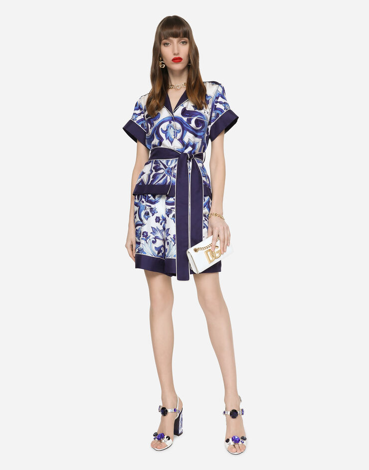 Dolce&Gabbana Majolica-print twill shirt with belt Multicolor F5G67THI1BF