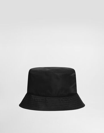 Dolce & Gabbana Nylon bucket hat with branded plate Black GH701AGF853