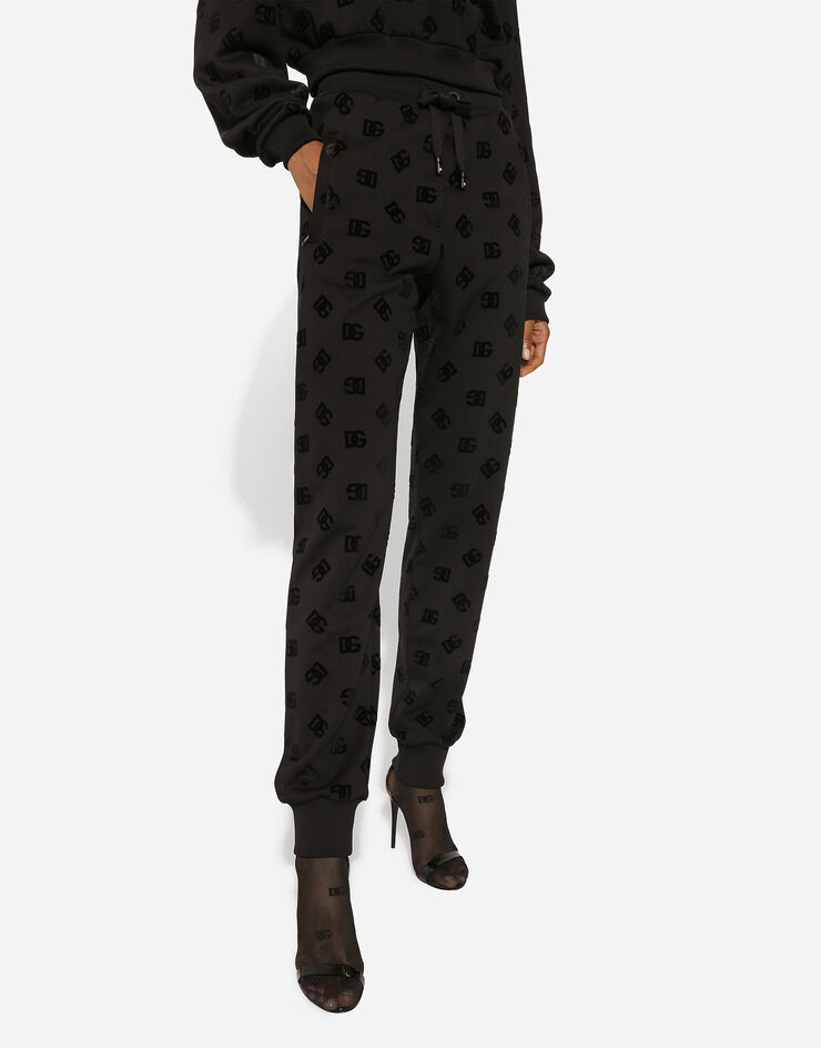 Dolce & Gabbana Jersey jogging pants with flocked DG logo print Black FTC25TGDB7F