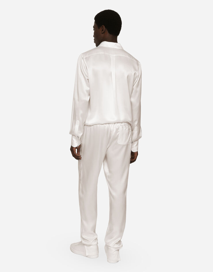 Dolce&Gabbana Silk satin jogging pants with metal DG logo White I4182MFU1AU