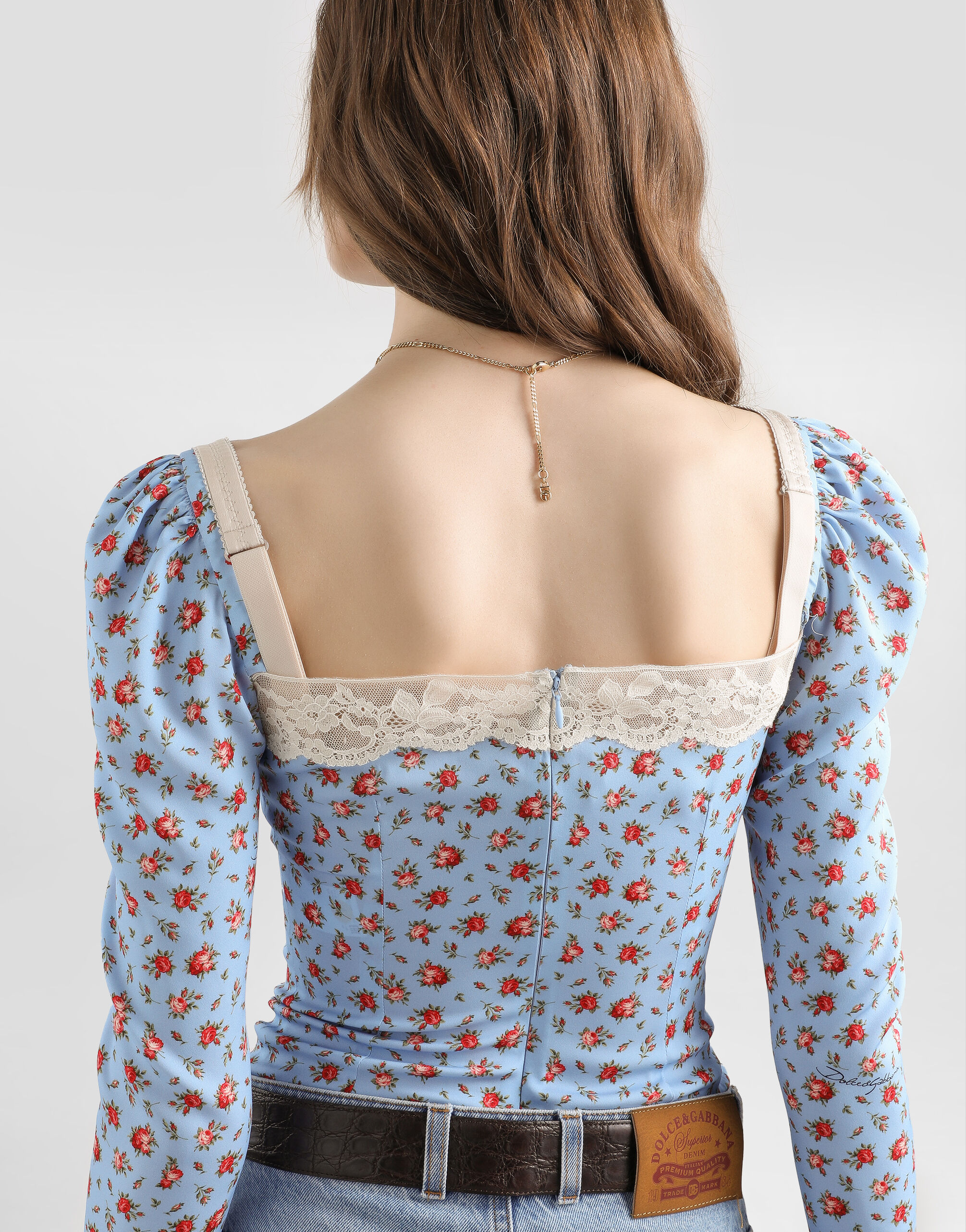 Small rose-print charmeuse top in Multicolor for Women