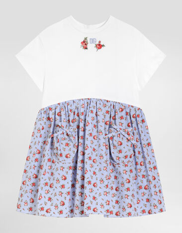 Dolce & Gabbana Floral-print jersey and poplin dress with DG embroidery Multicolor L5JDB7G7PVN