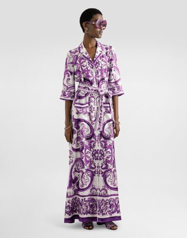 Dolce & Gabbana Long Majolica-print silk dressing robe Multicolor F0AH2THI1S5
