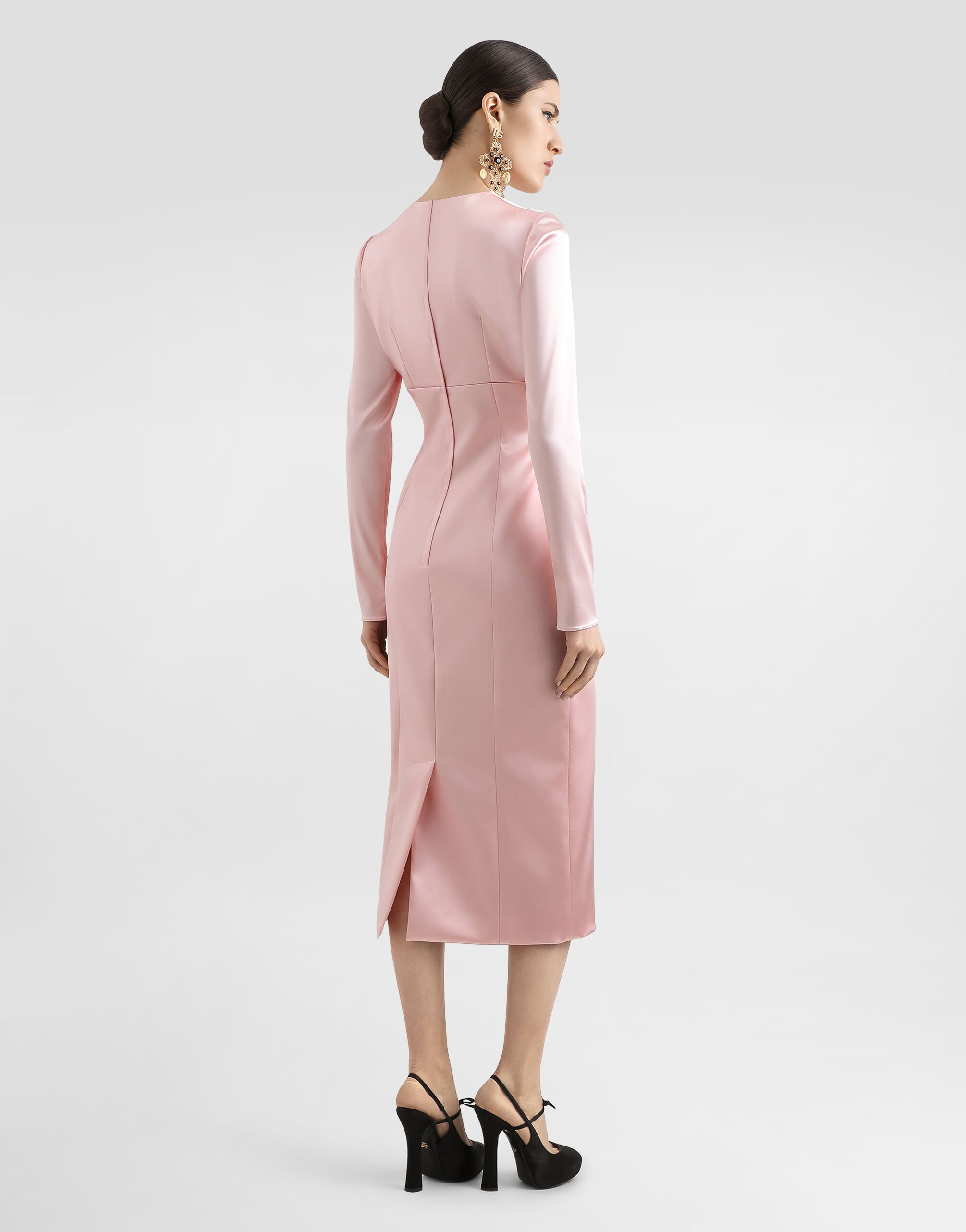 Dolce&Gabbana ロングドレス ピンク SS25 Pinkのウィメンズ ストレッチサテンラウンドネック ロンゲット