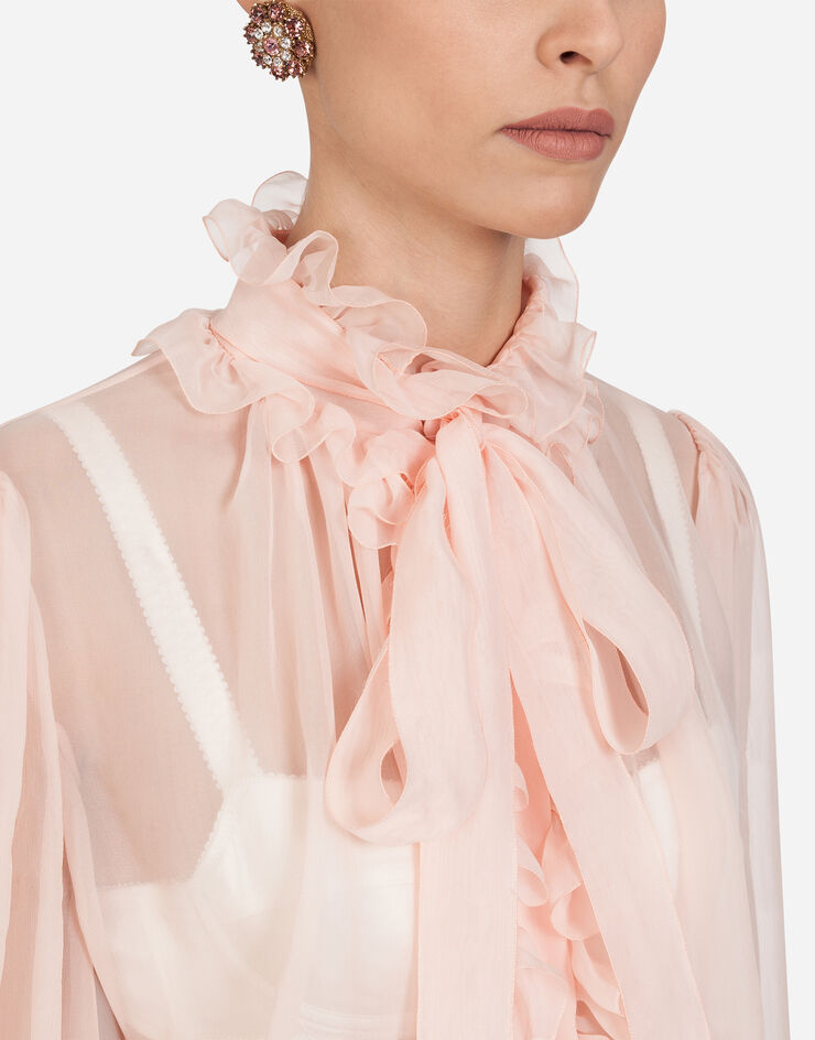 Dolce & Gabbana CHIFFON SHIRT WITH PUSSY-BOW PINK F5J60TFU1AT