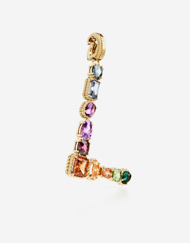 Dolce & Gabbana Rainbow alphabet L 18 kt yellow gold charm with multicolor fine gems Gold WANR1GWMIXL