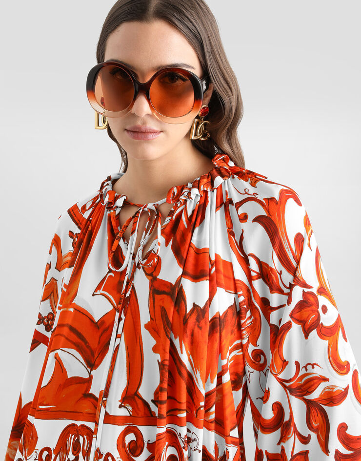 Dolce & Gabbana Majolica-print organzine top Multicolor F7BS4TFS8DR