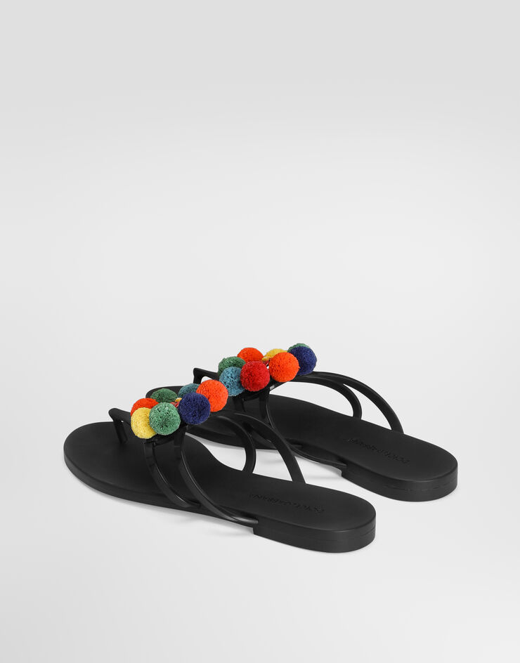 Dolce & Gabbana Rubber beachwear slides with pom-poms Multicolor CW2418A3S93