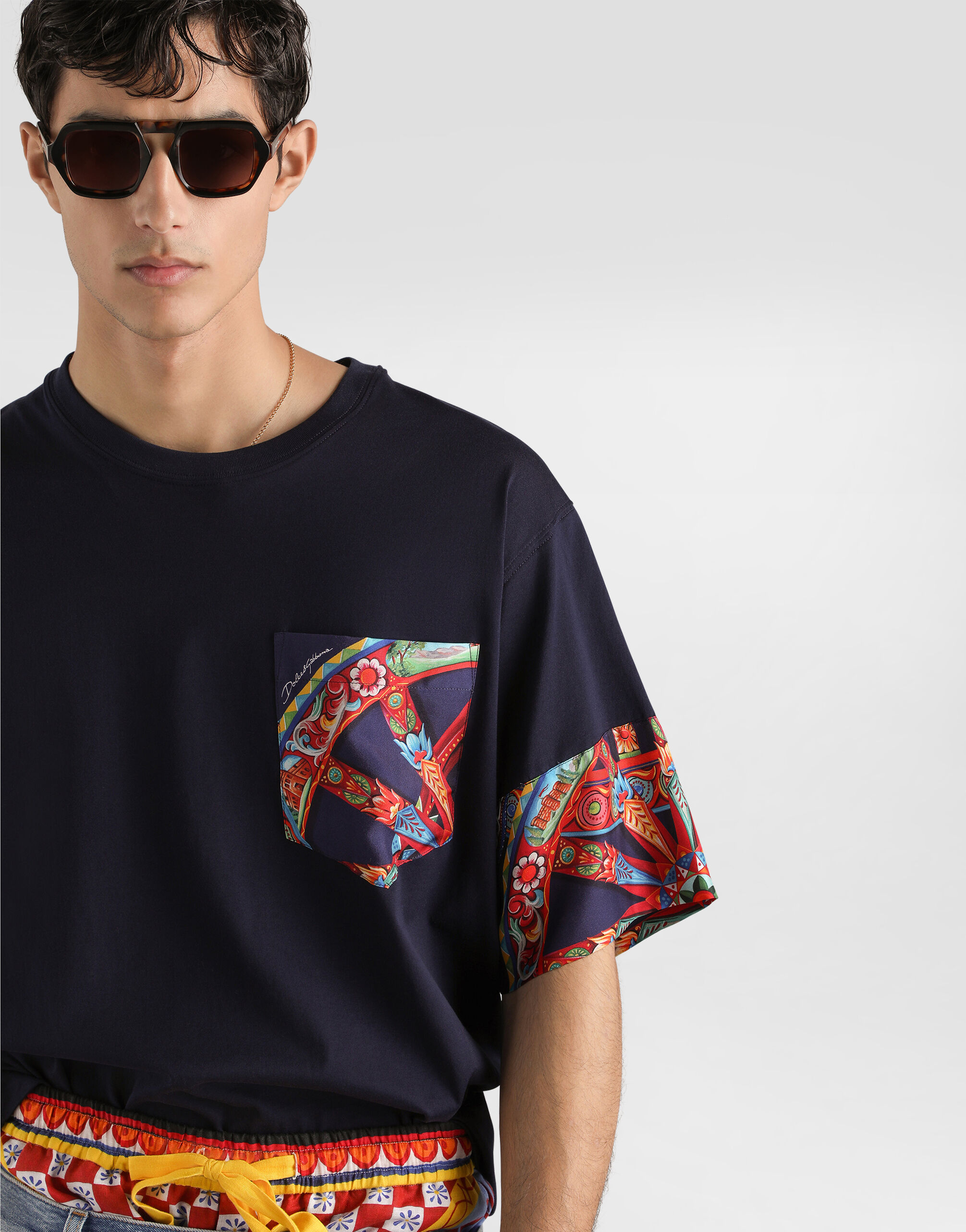 Cotton t-shirt with carretto-print in Multicolor for Men
