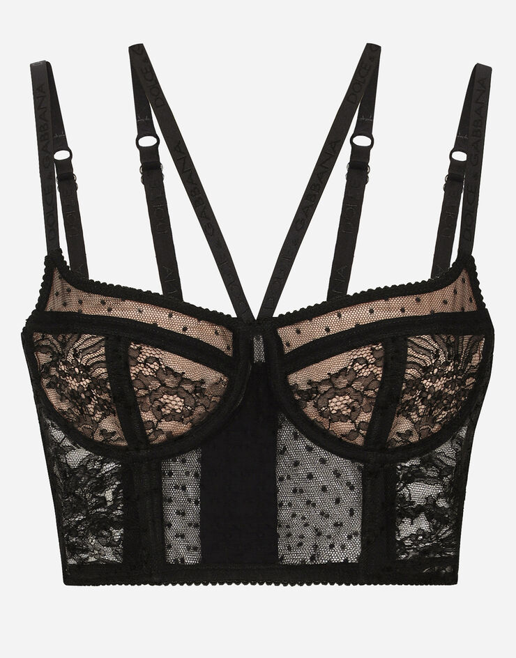 Dolce & Gabbana Das Dessous-Bustier mit schmalen Trägern ist aus floraler schwarzer Chantilly-Spitze gefertigt. Die leichte; glamouröse Optik wird all Ihren Looks eine verführerische Note verleihen. Schwarz O7C32TONO24