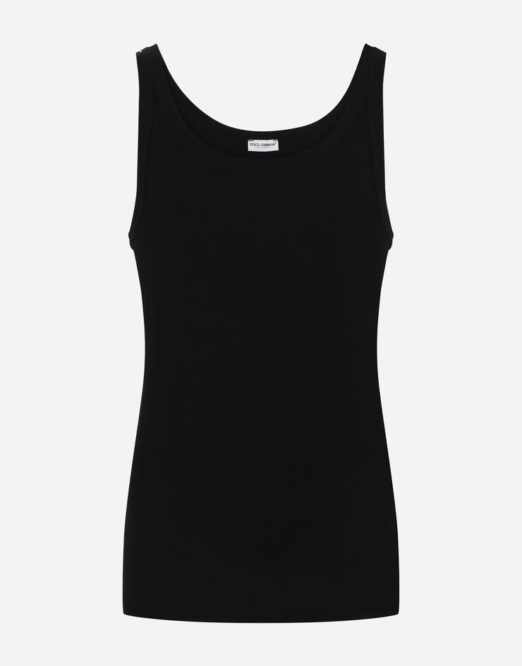 Dolce & Gabbana Camiseta sin mangas de algodón acanalado Negro M8C19JONN96