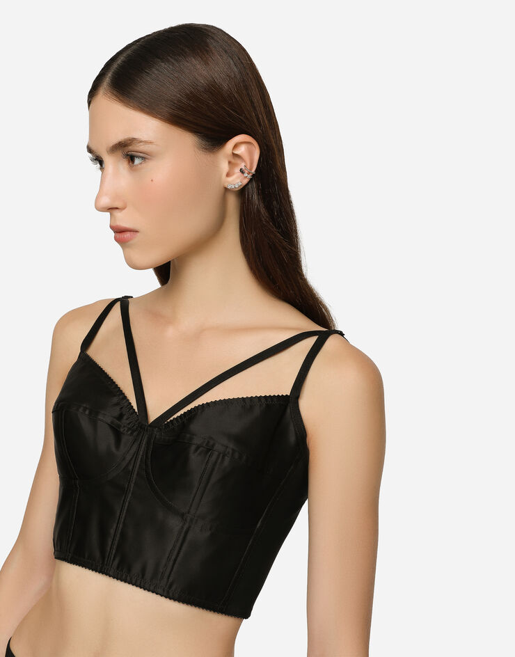 Dolce & Gabbana Orecchino singolo con doppio earcuff in oro bianco 18k con topazi incolori e spinelli neri White WSQA7GWTSQS
