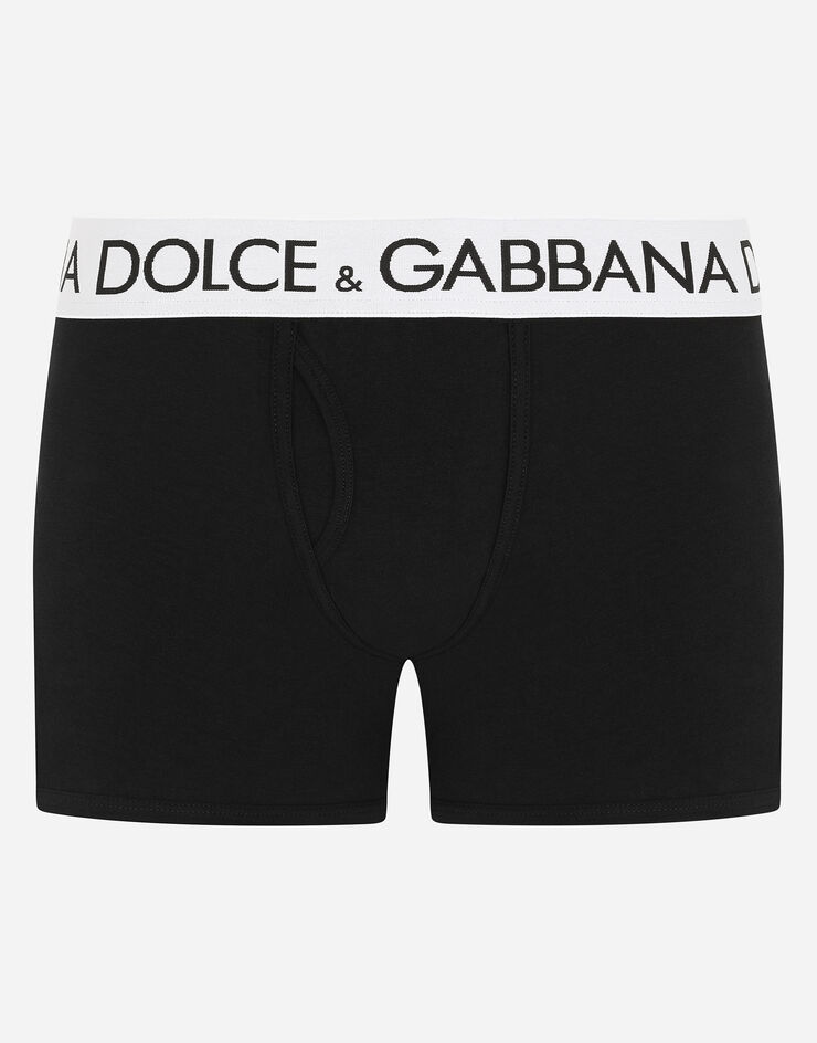 Dolce & Gabbana ロングボクサーショーツ ダブルエラスティックコットン ブラック M4B98JOUAIG