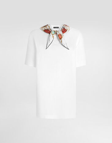 Dolce & Gabbana 티셔츠 저지 소재 스카프 디테일 DG 자수 장식 화이트 F8W33ZGDDPW