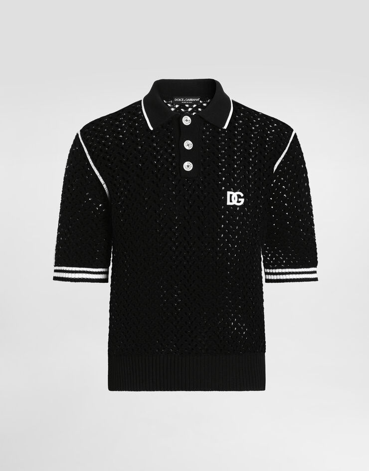Dolce & Gabbana Poloshirt aus Baumwolle in Häkeloptik Mehrfarbig GXZ94ZJBCHE