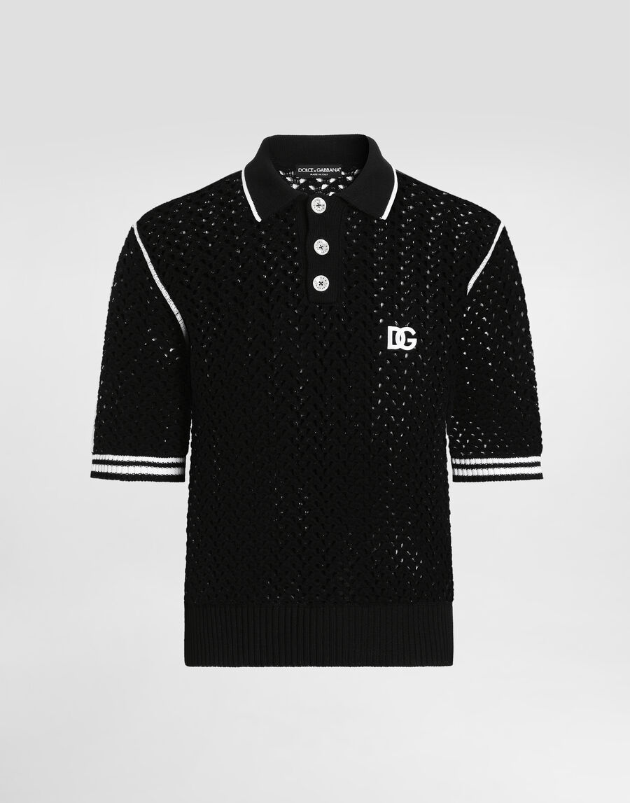 Crochet effect cotton polo shirt