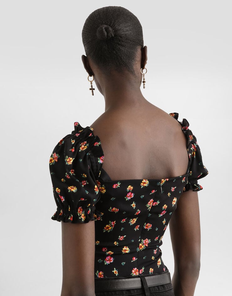 Dolce & Gabbana Top aus Charmeuse mit Blümchen-Print Mehrfarbig F7BH9TFSA8F