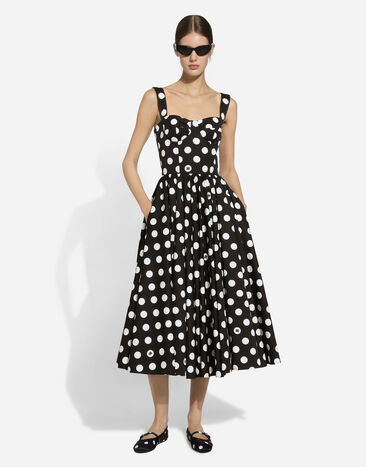 Dolce & Gabbana Cotton calf-length corset dress with polka-dot print Print F6JJDTHS5R9