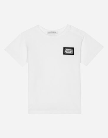 Dolce & Gabbana T-Shirt aus Jersey Logoplakette Drucken L1JTEYII7EA