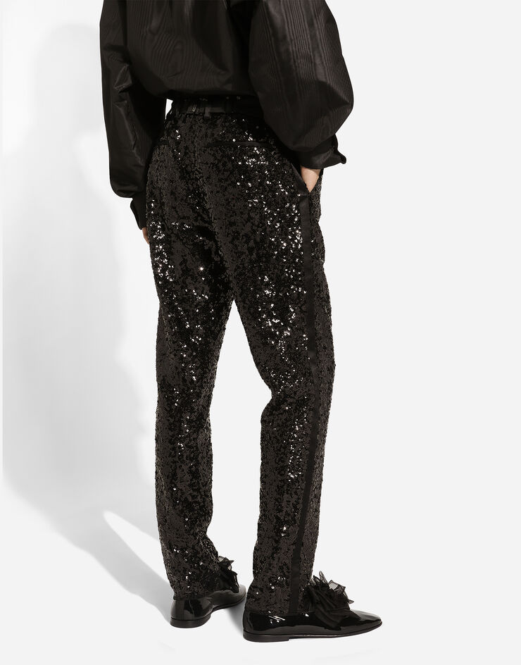 Dolce & Gabbana Classic tuxedo pants with sequins Black GP0F3TFLSGD