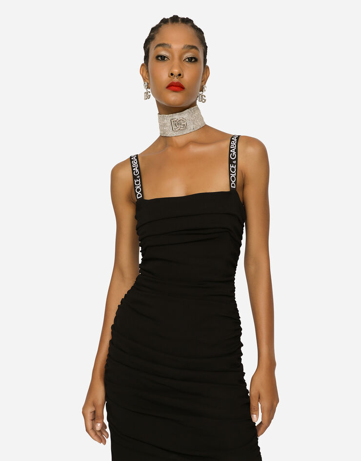 Dolce & Gabbana Kurzes drapiertes Kleid aus Cady Schwarz F6AFETFUIAH