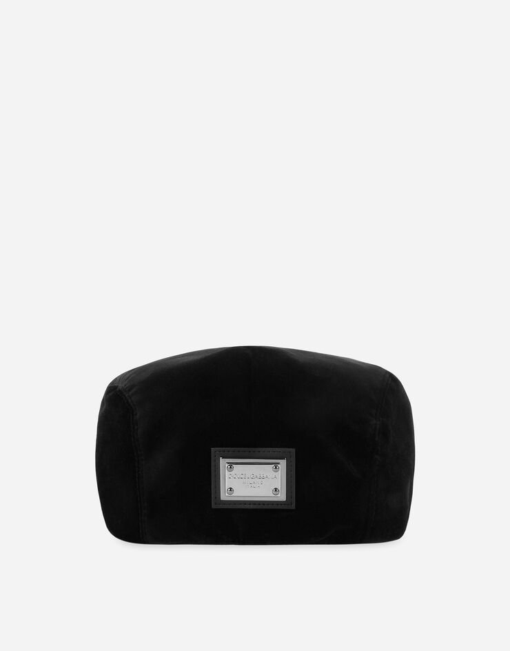 Dolce&Gabbana Boina de terciopelo elástico con placa con logotipo Negro GH587AGG981