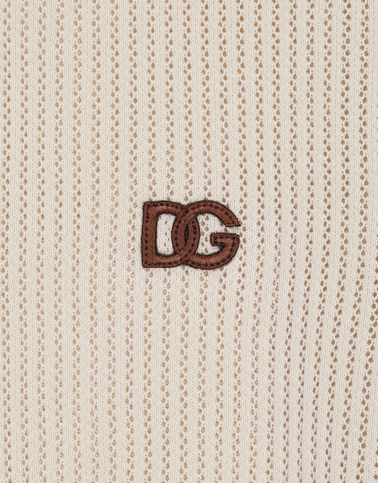 Dolce & Gabbana سترة قطنية بياقة دائرية وشعار DG اللون الكريمي GXX03ZJBCDS