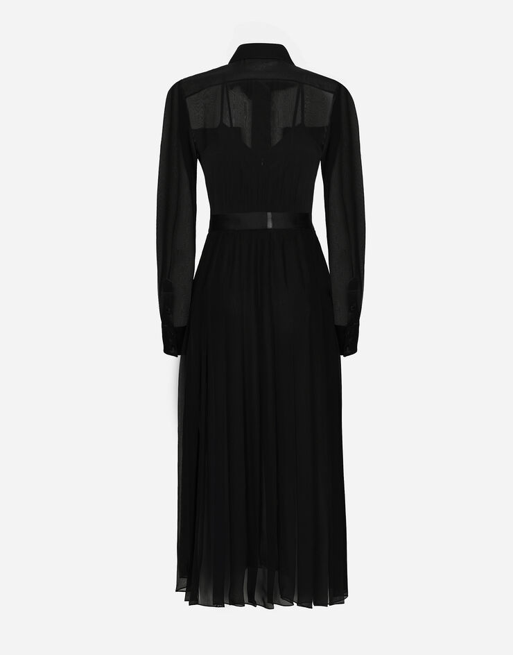 Chiffon calf-length shirt dress with satin details in Black for Women ...