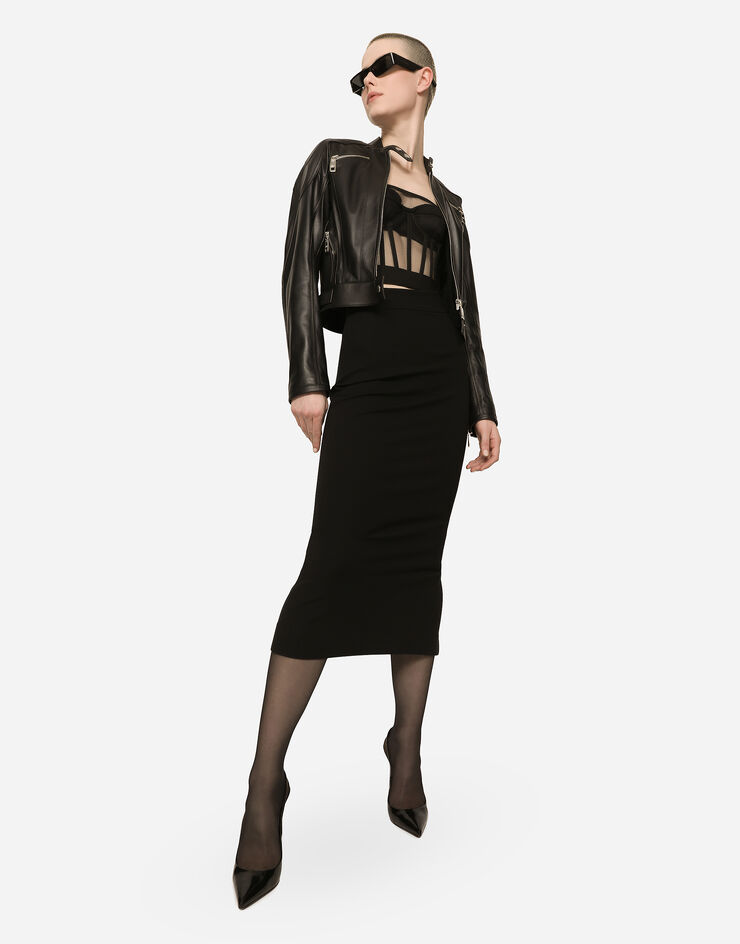 Dolce&Gabbana Technical jersey calf-length skirt Black F4CPNTFUGKF