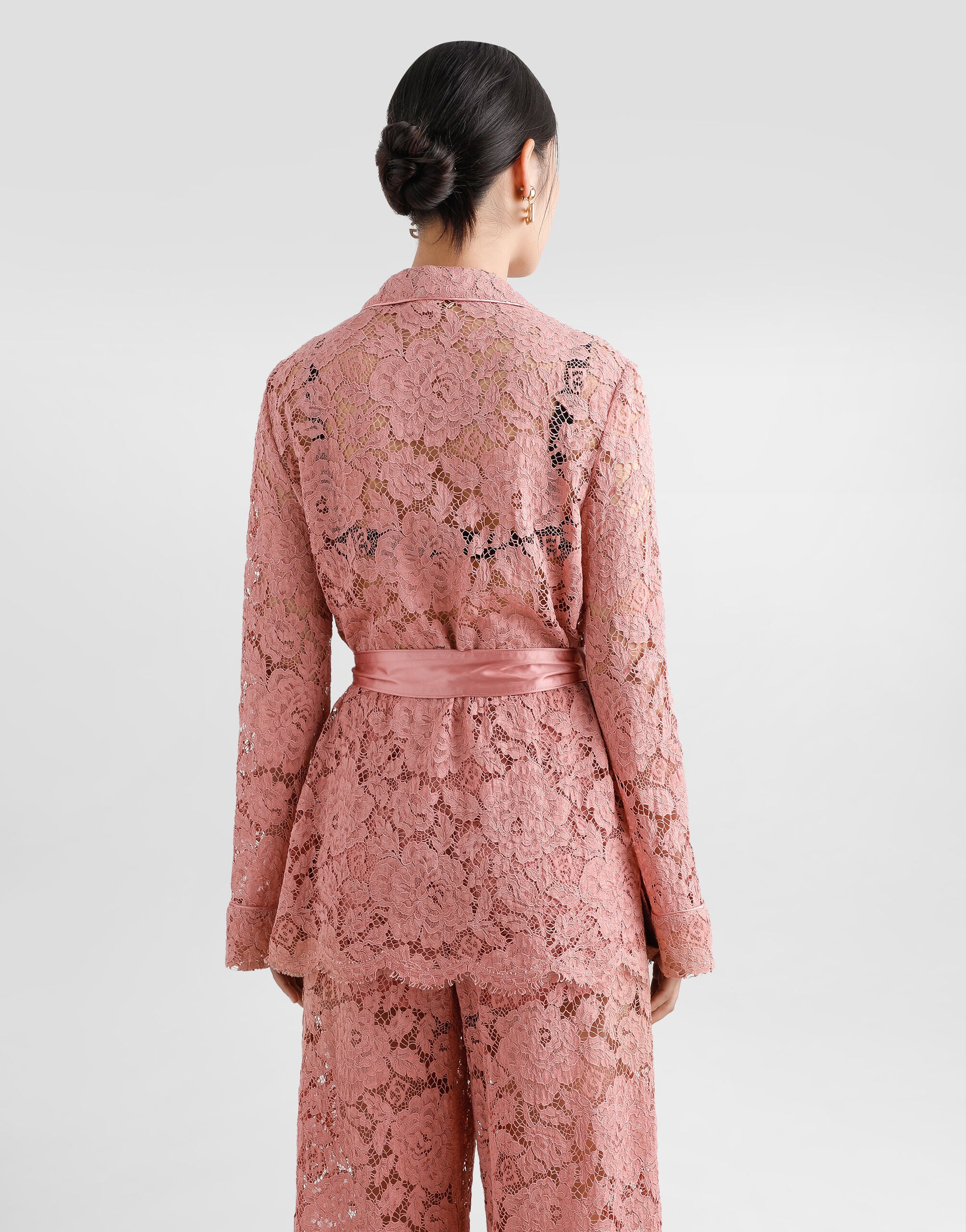 Floral cordonetto lace pajama shirt with DG logo in Pink for Women