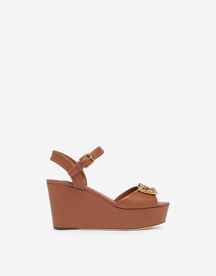 Dolce & Gabbana Calfskin wedge sandals with DG Amore logo BEIGE CZ0236AK295