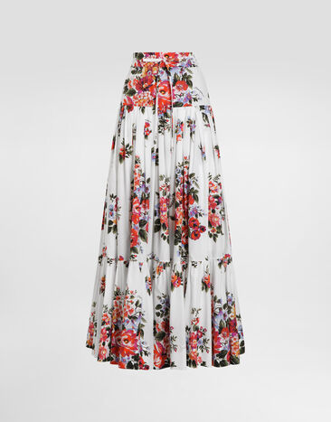Dolce & Gabbana Flower bouquet-print poplin long skirt Multicolor F4DC6THS5UU