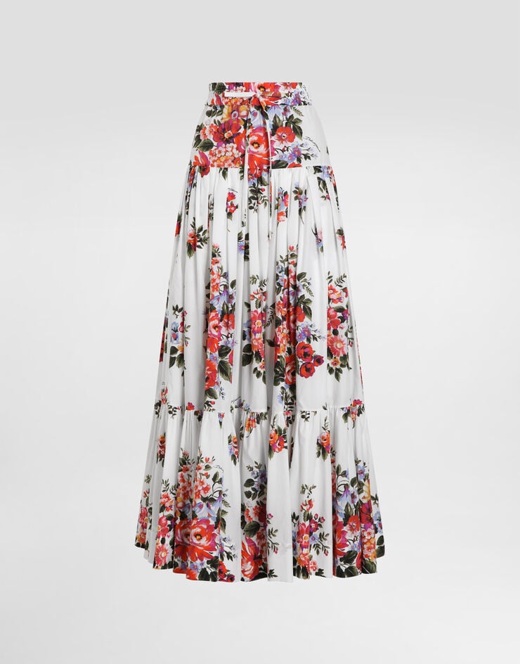 Dolce & Gabbana Flower bouquet-print poplin long skirt Multicolor F4DC6THS5UU