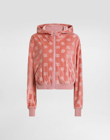 Dolce & Gabbana Chenille jacquard hoodie with DG logo Pink F9S15TFJ7DL