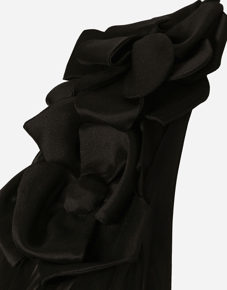 Dolce&Gabbana ロングドレス シルクシフォン フラワーデコレーション ブラック F6DJSTFU1AT