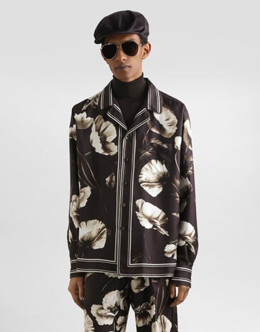 Dolce & Gabbana Camisa Vanity en sarga de seda con estampado de amapolas Print G5IF1THI1Z2